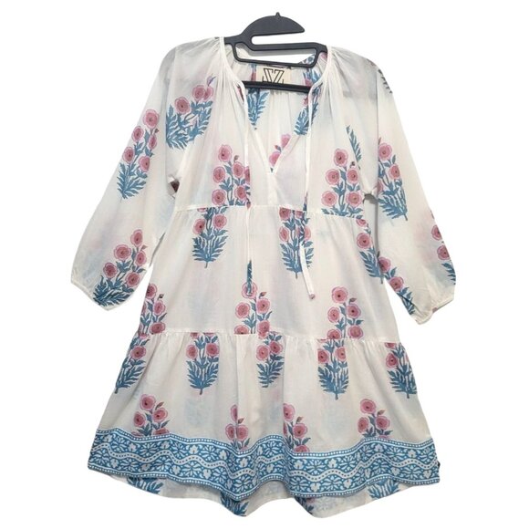 Tuckernuck x SZ Blockprints Priya Floral Boho Dress White Blue - Picture 13 of 13
